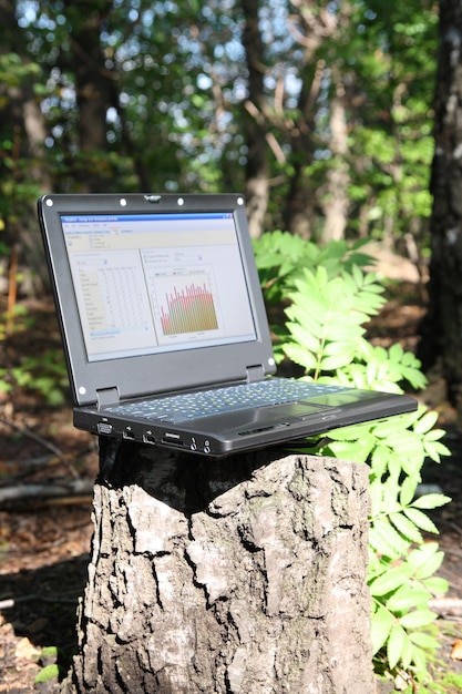 A close-up of research papers and a laptop displaying scientific graphs, symbolizing the investigative nature of the section on scientific evidence. The composition is academic and focused, highlighting the importance of research.