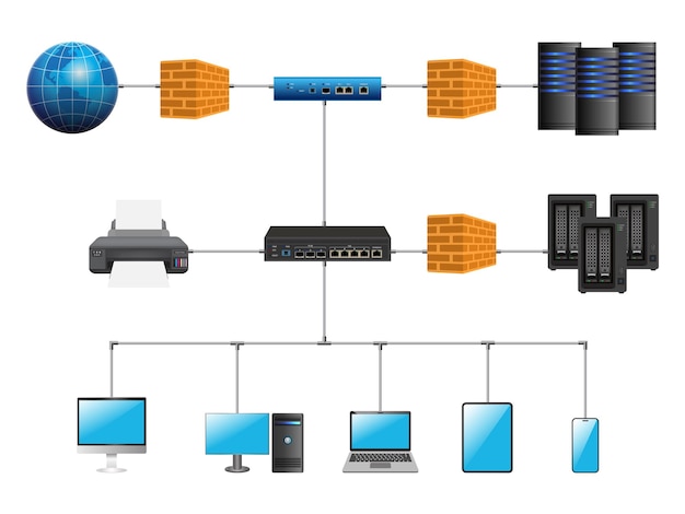 A stylized graphic showing a row of interconnected server racks, each labeled with different internet services (e.g., streaming, social media, gaming), and some racks have a speed indicator showing faster or slower speeds.