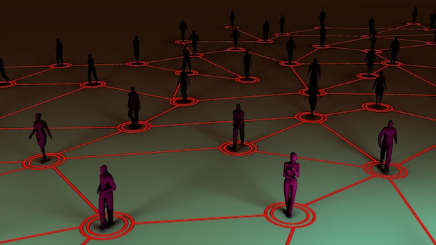 A stylized image showing human figures (representing employees) connected by lines within a network, with one figure highlighted in red and separated from the others, symbolizing an insider threat.