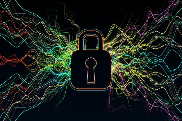 A broken lock symbol with data streams flowing out of it, representing a data breach. The background shows a network of interconnected computers and servers.