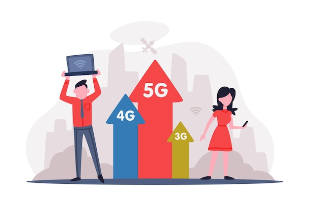 A graphic illustrating a comparison chart showing speed, reliability, and cost between 5G home internet and cable internet, projecting data and trends for 2025.